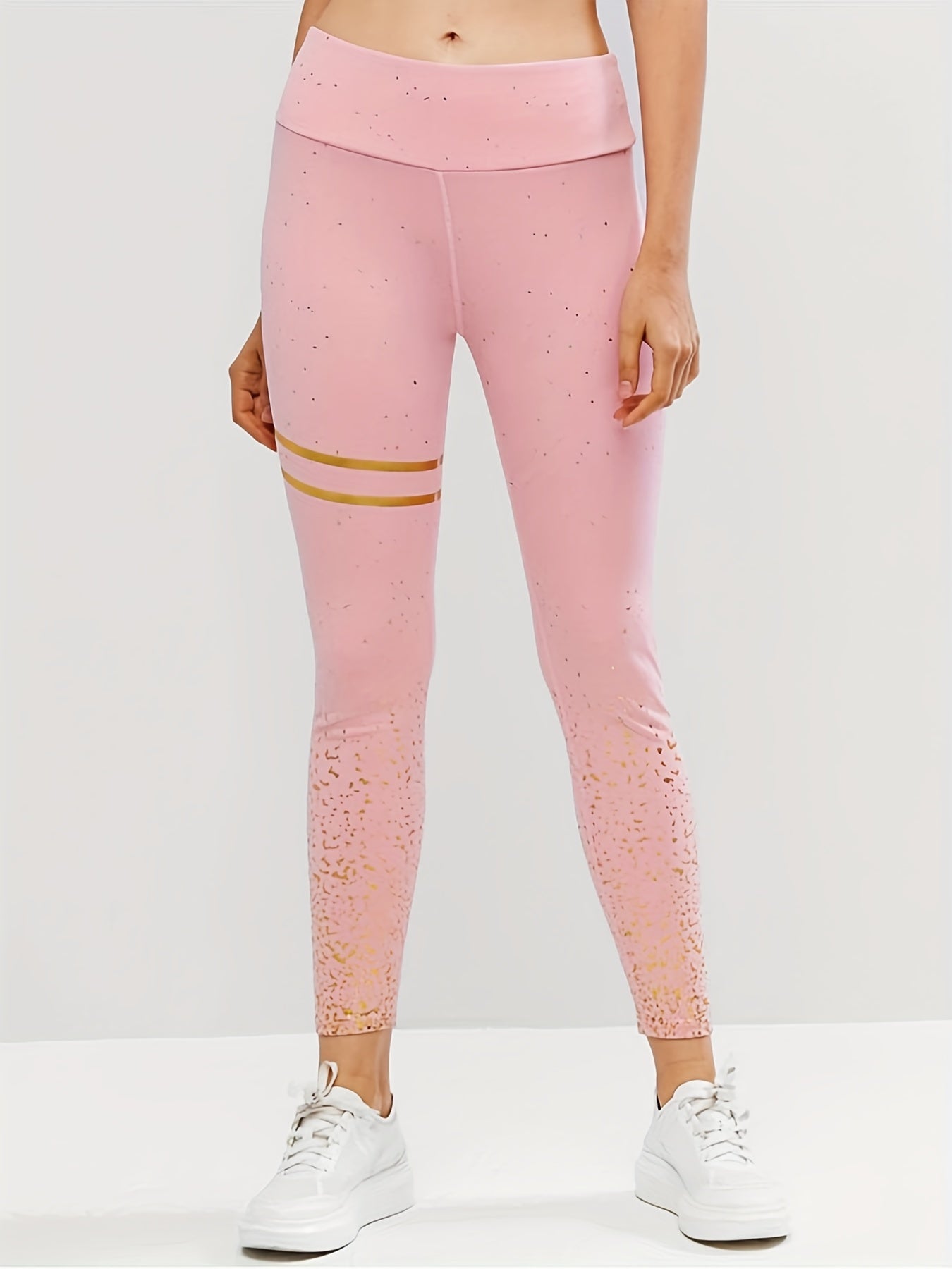 Golden Striped Print Yoga Leggings Slimming High Stretch Fitness Gym Pants