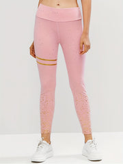 Golden Striped Print Yoga Leggings Slimming High Stretch Fitness Gym Pants