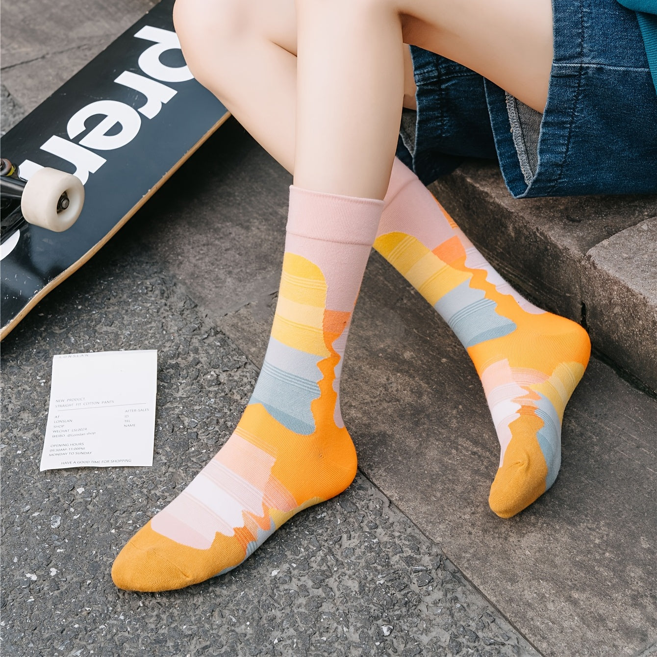 6 Pairs Floral Print Socks Colorblock Crew Socks Women's Stockings