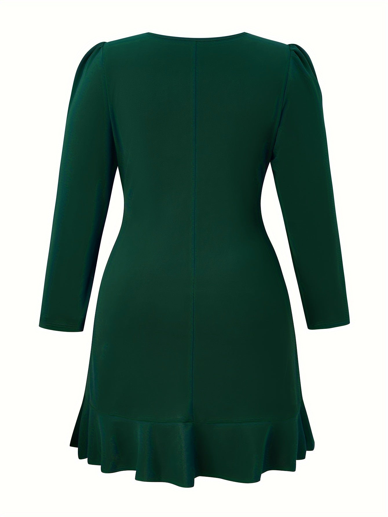  Solid Long Sleeve Ruffle Trim Dress