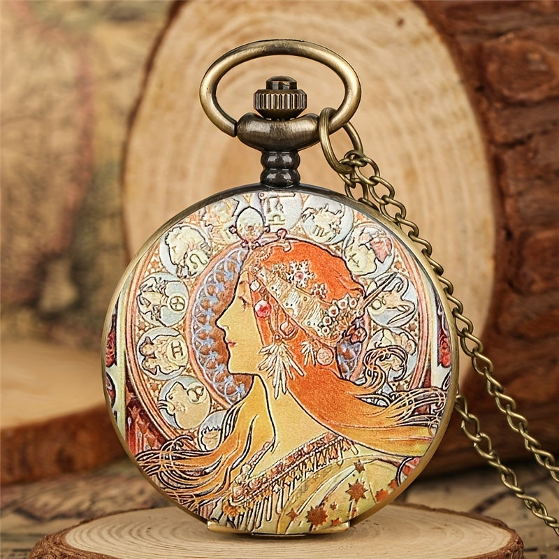 Vintage Flip Open Face Watch Goddess Quartz Clock For Men Women