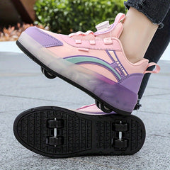 Boy's Breathable Roller Shoes With Rotating Buckle