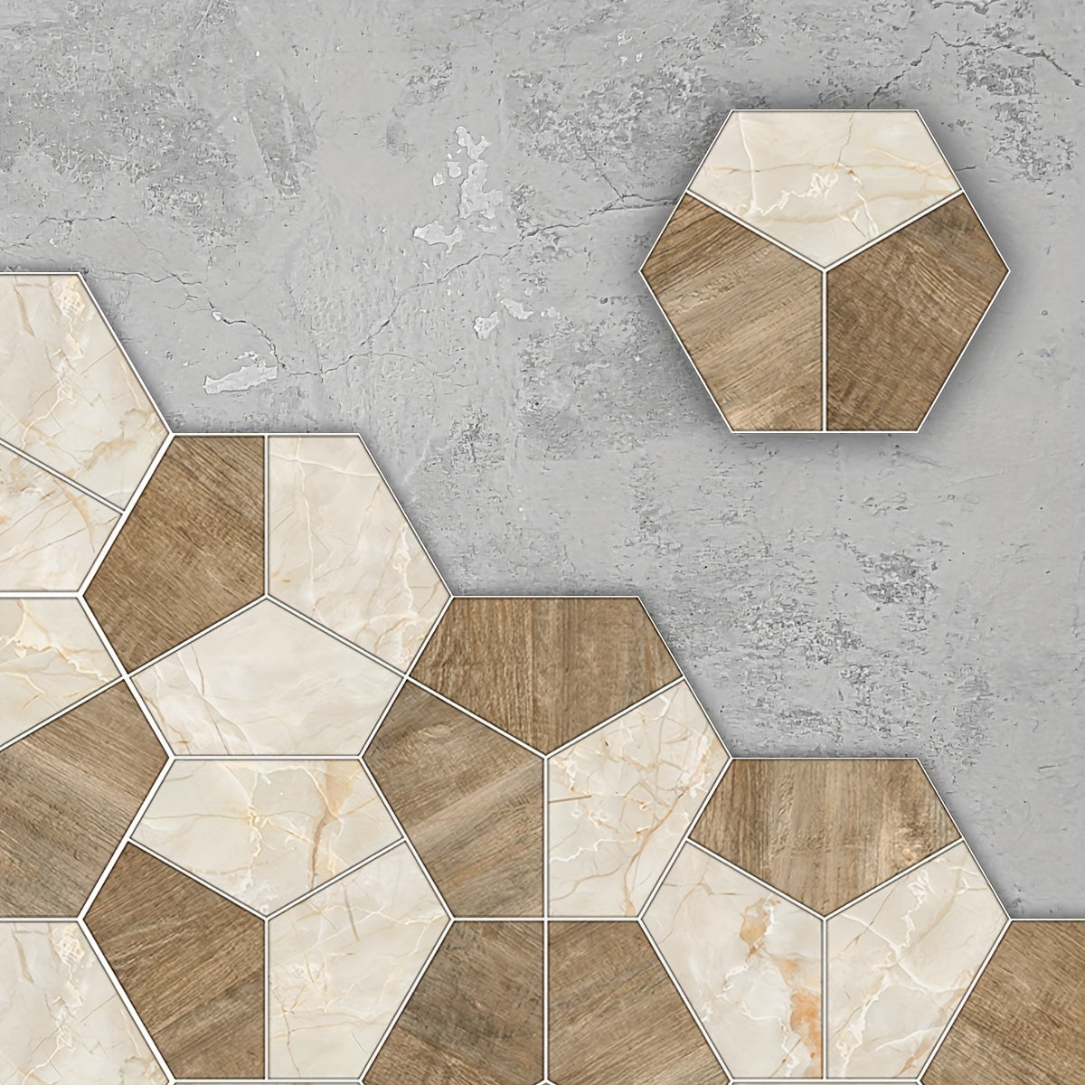 11pcs Gray brown Marble Pattern Hexagonal Floor Stickers Waterproof Anti-slip