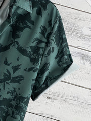 Flower Silhouette Pattern Men's Short Sleeve Hawaiian Shirt