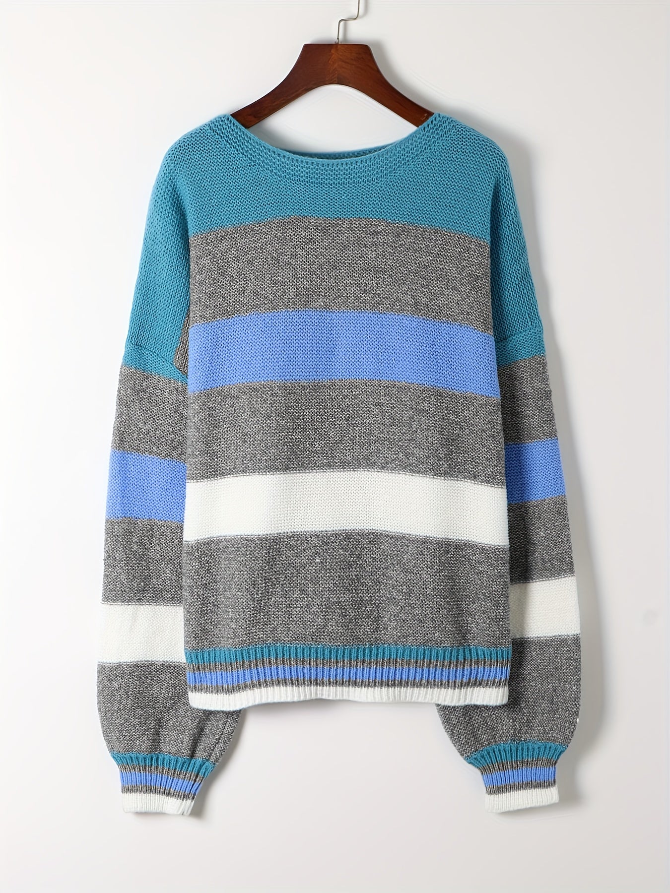  Colorblock Round Neck Sweater