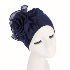 Lace Plate Flower Turban Cap Elastic Head Wrap Solid Bonnet Head Scarf Women