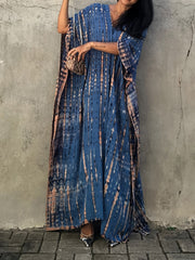  Boho Cover Up Tie Dye Striped Bat Sleeve V Neck Split Max