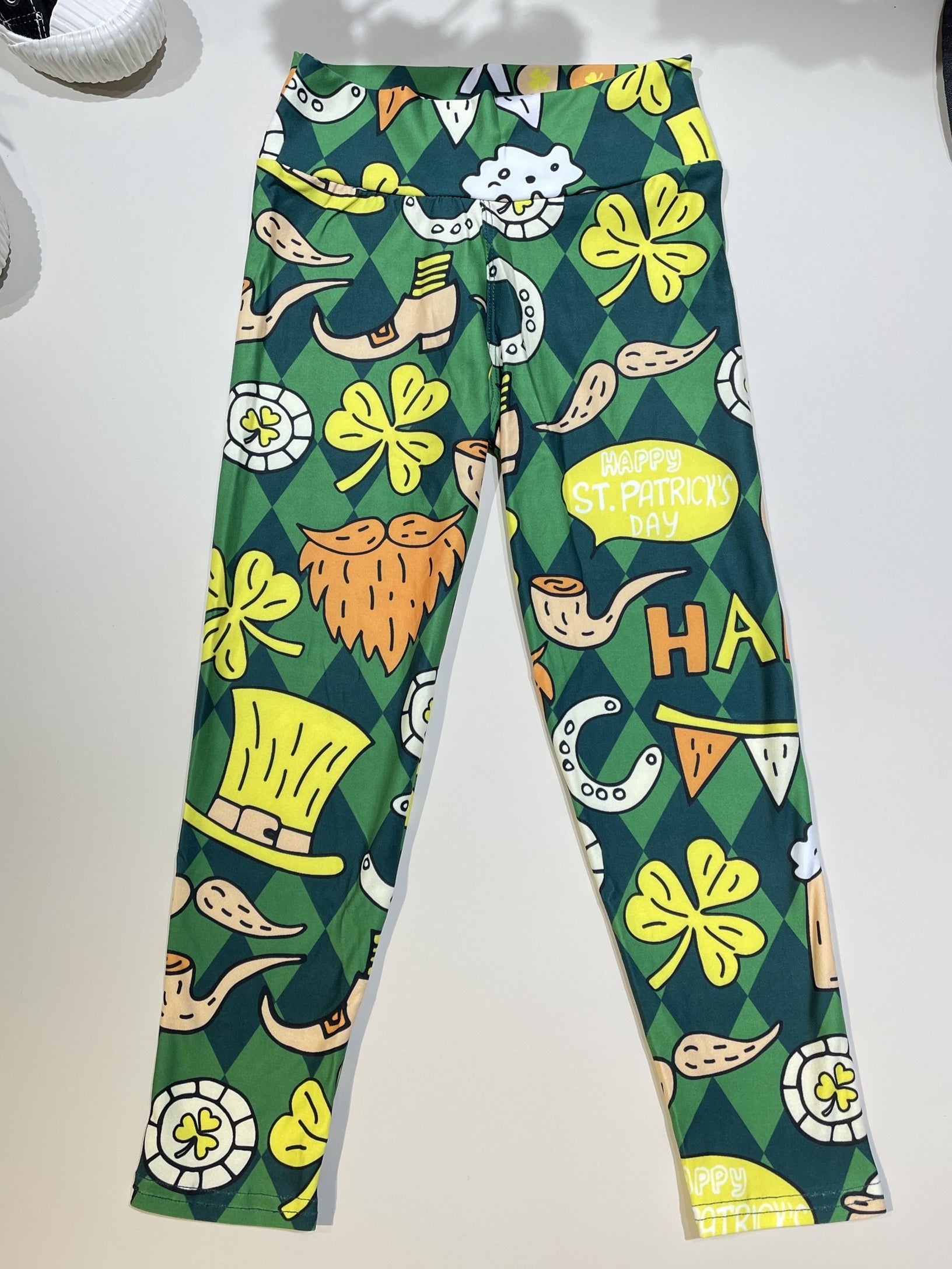Girls St Patrick's Leggings Hat Argyle Pattern Pants