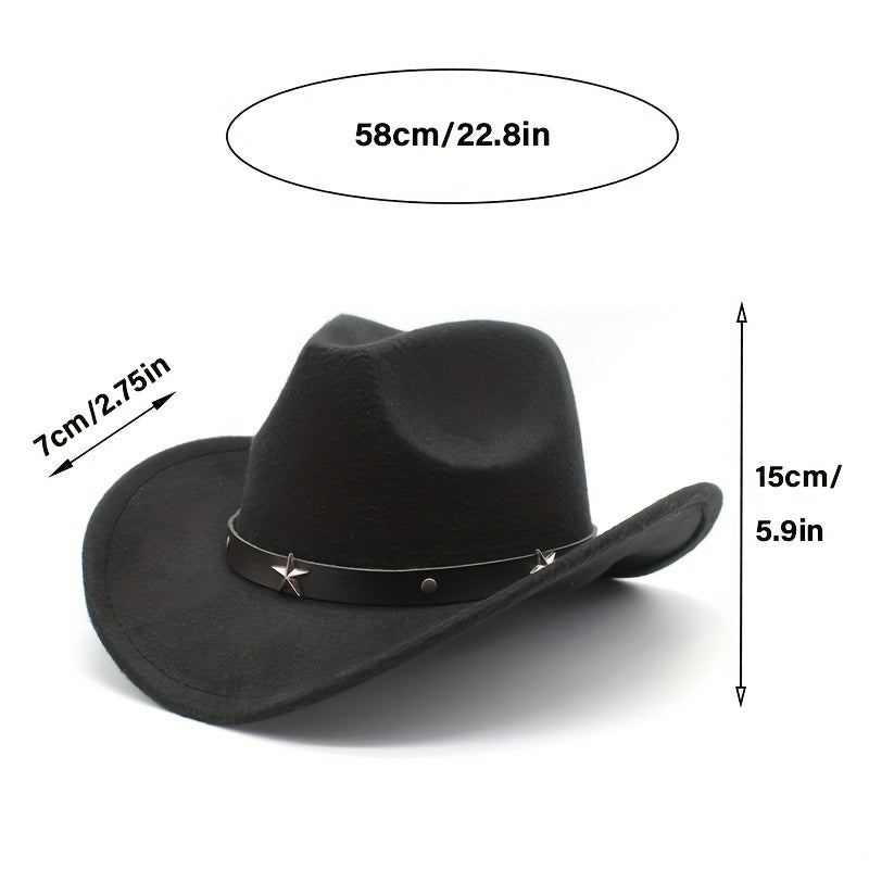 Men's Punk Style Cowboy Hat Five pointed Star British Jazz Wide Brim Hat