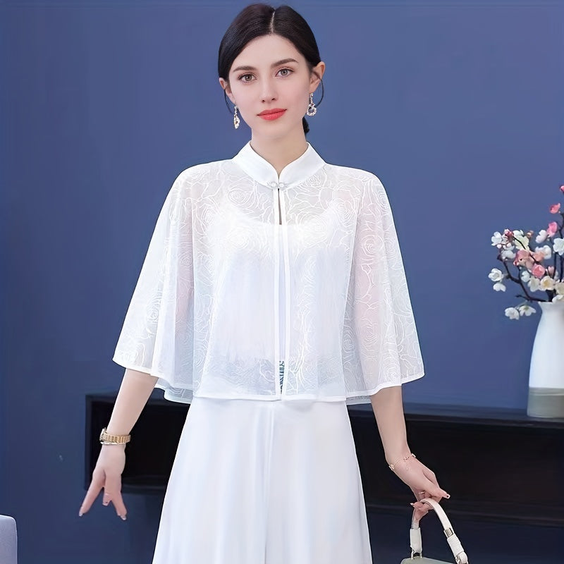 Rose Embroidery Shawl Vintage Cape Button Sunscreen Shawl