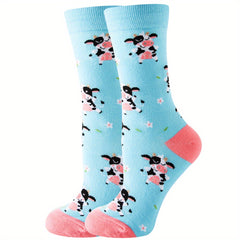 Cartoon Cow Print Socks & Funny Mid Tube Socks Women's Stockings