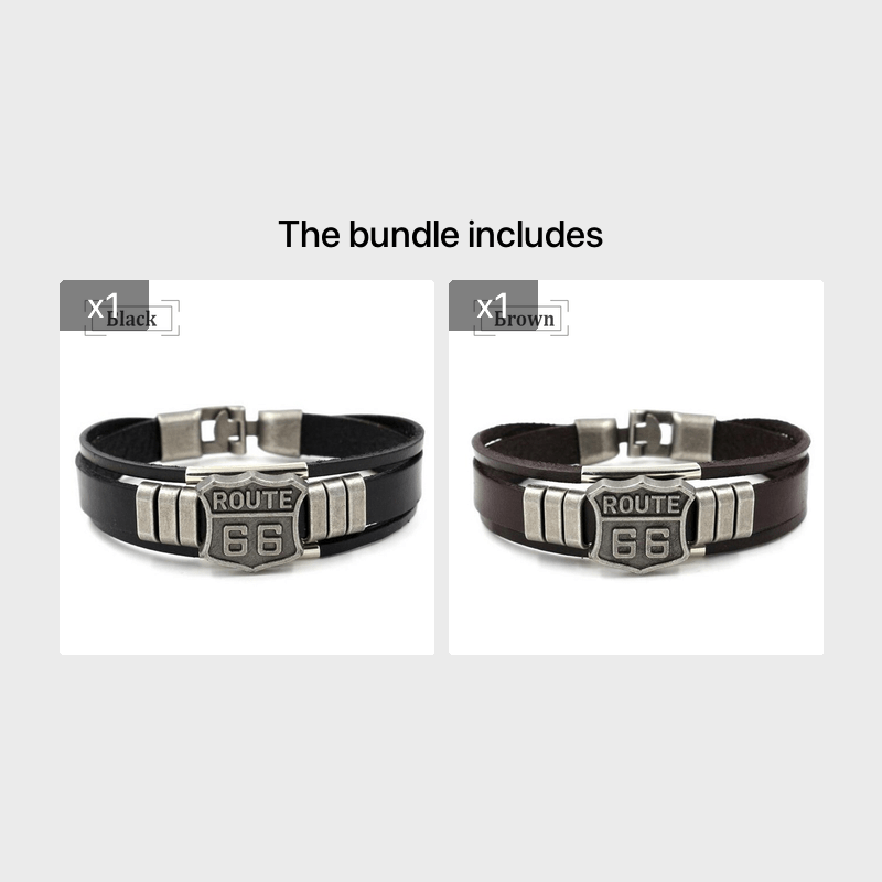US 66 Road Bangle Leather Bracelet Men