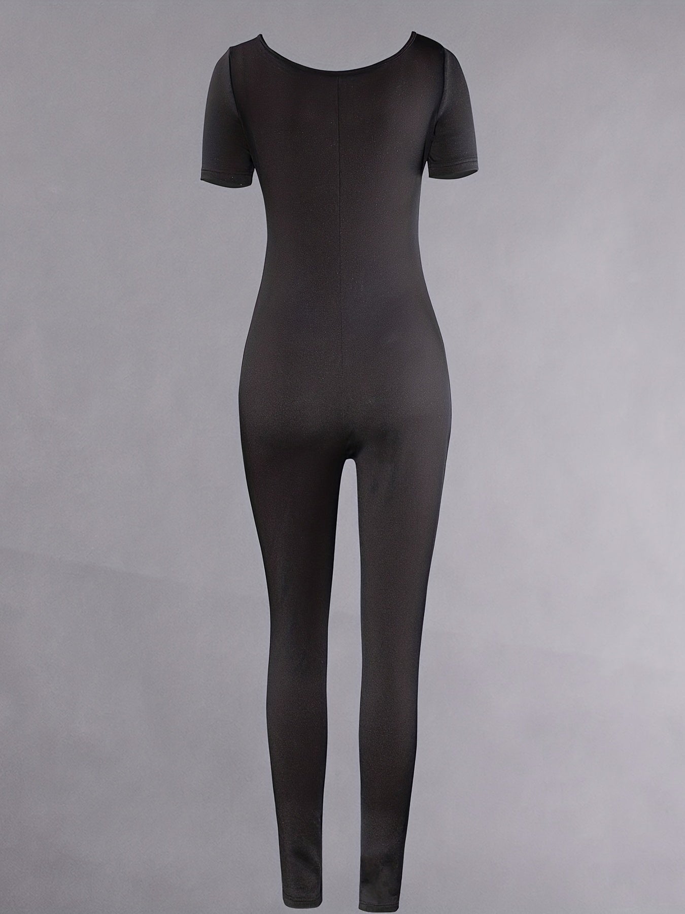 Sexy Short Sleeve Jumpsuit High Stretch Solid Color