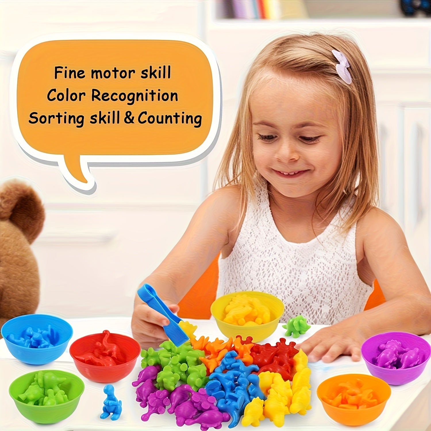Dino Sensory Toys Set w/ Sorting Bowls & Matching Game for Toddlers