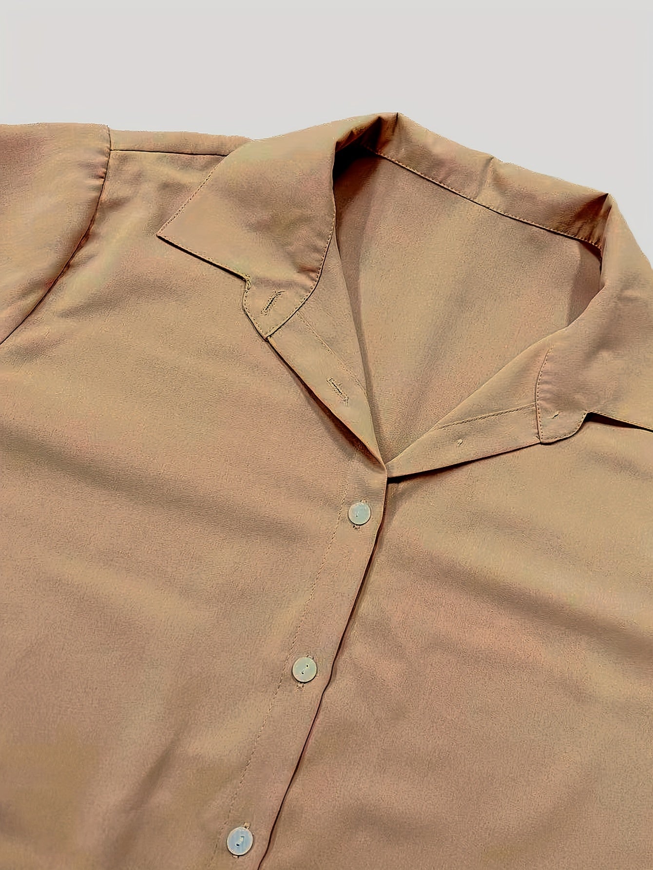  Solid Button Up Long Sleeve Blouse