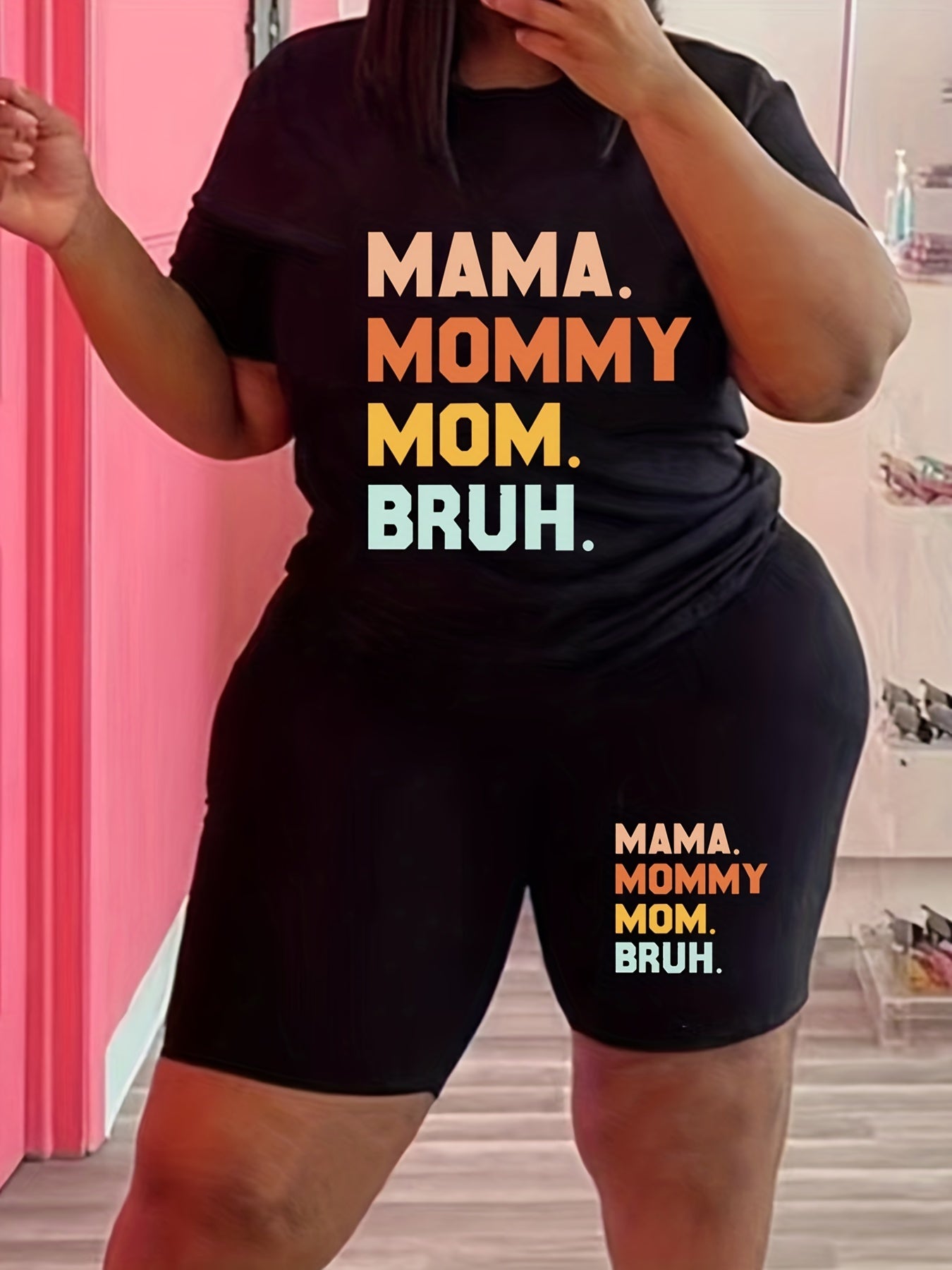  Casual Mother's Outfits 2 Piece Set Letter Print Crop Top & Shorts