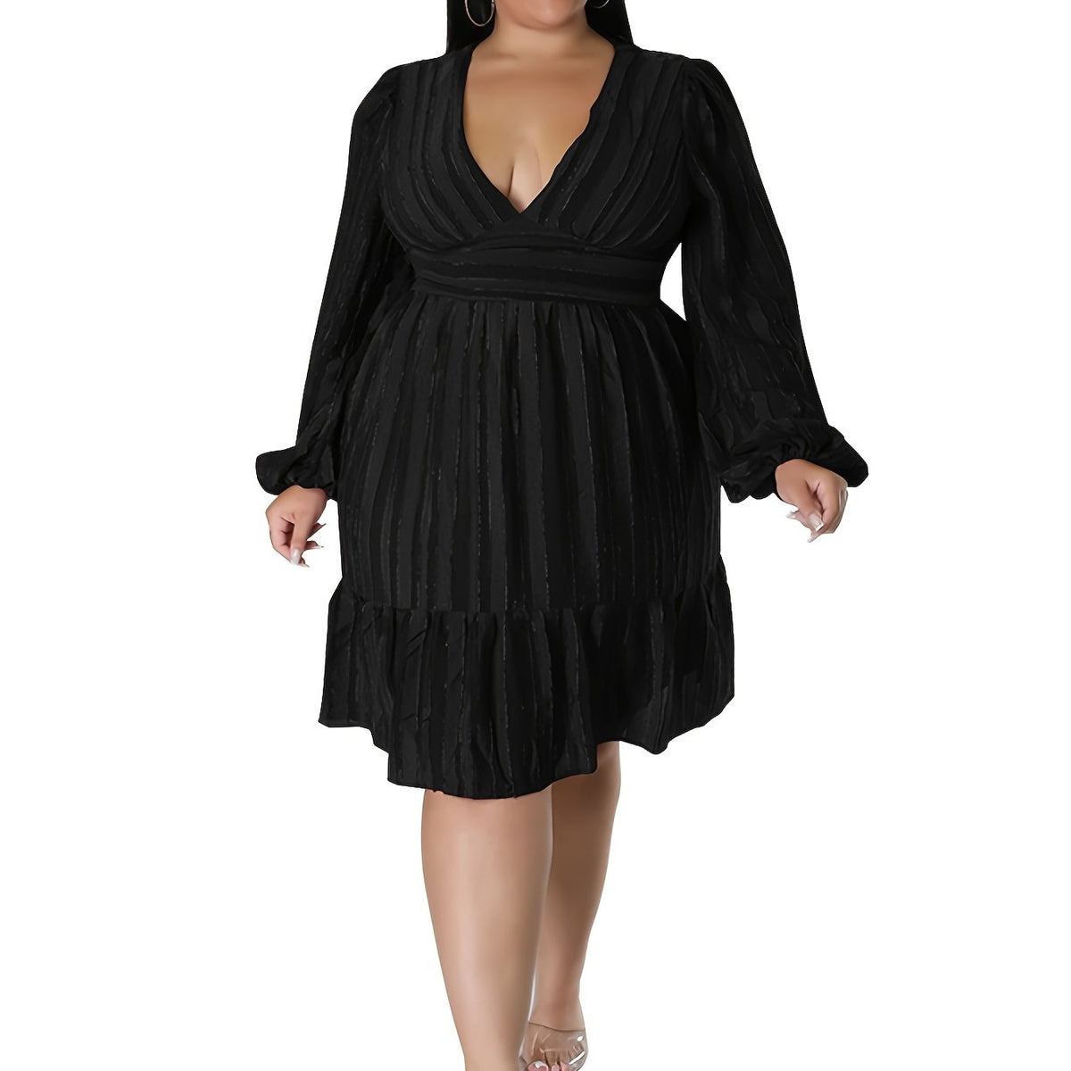 Strip Print Midi Dress Women's Plus Pleated Dress
