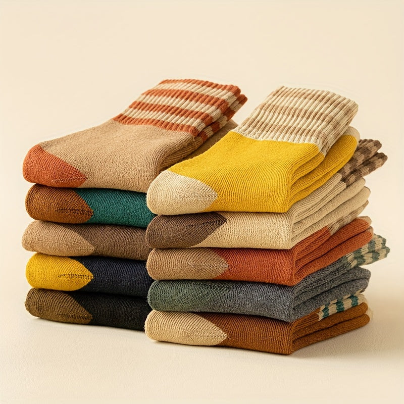 10 Pairs Striped Colorblock Socks Cozy Mid Tube Women's Stockings