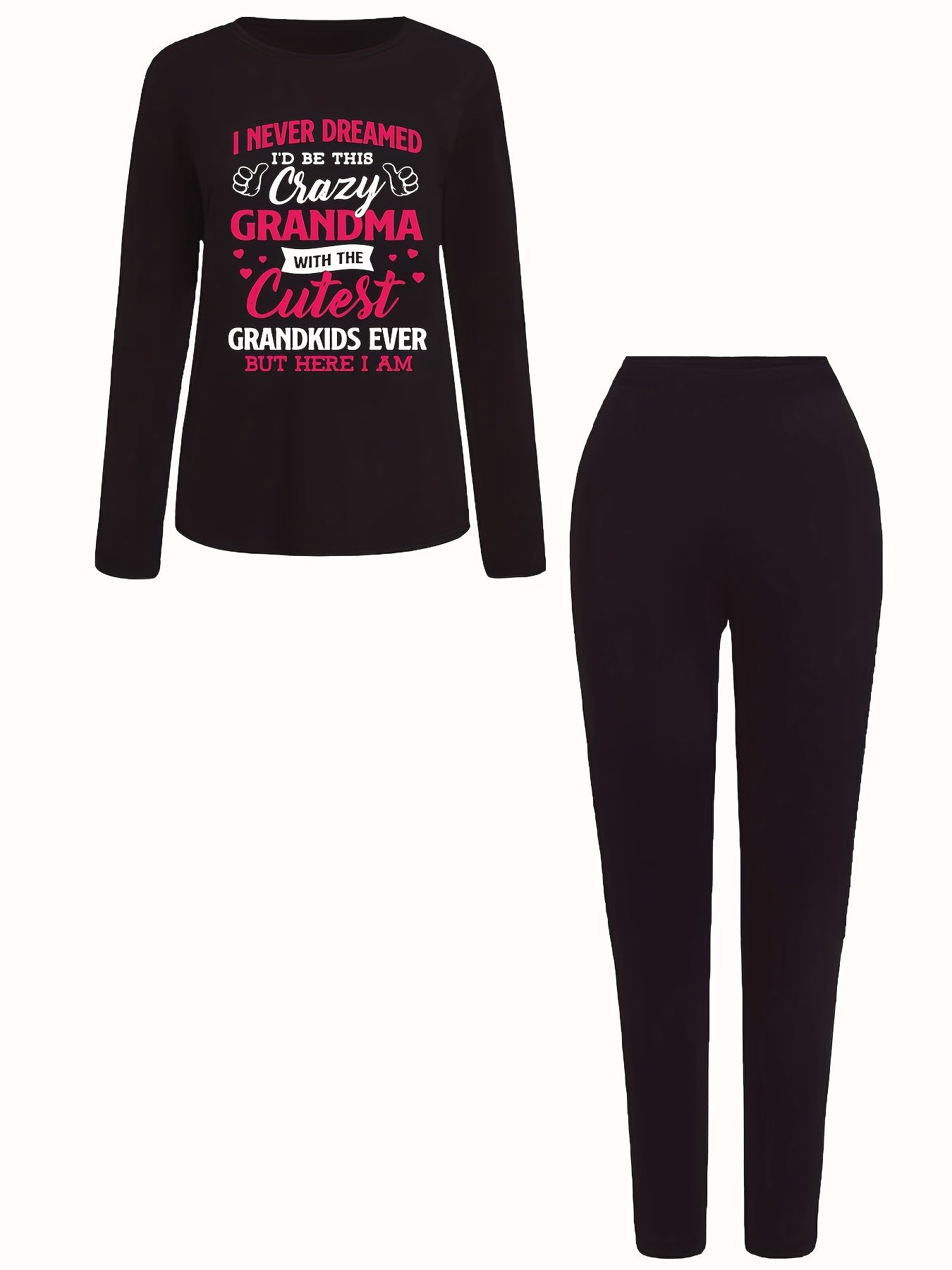  Slogan Print Top & Leggings Two Piece Set