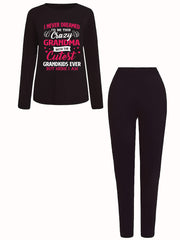  Slogan Print Top & Leggings Two Piece Set
