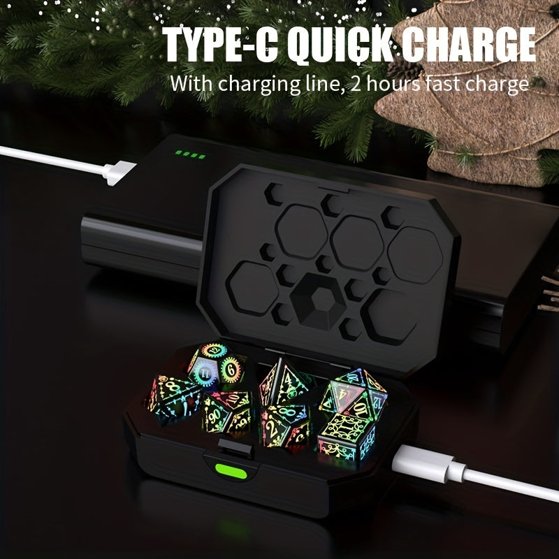 7pcs Rechargeable LED Metal Flashy Dice Set Halloween Gift