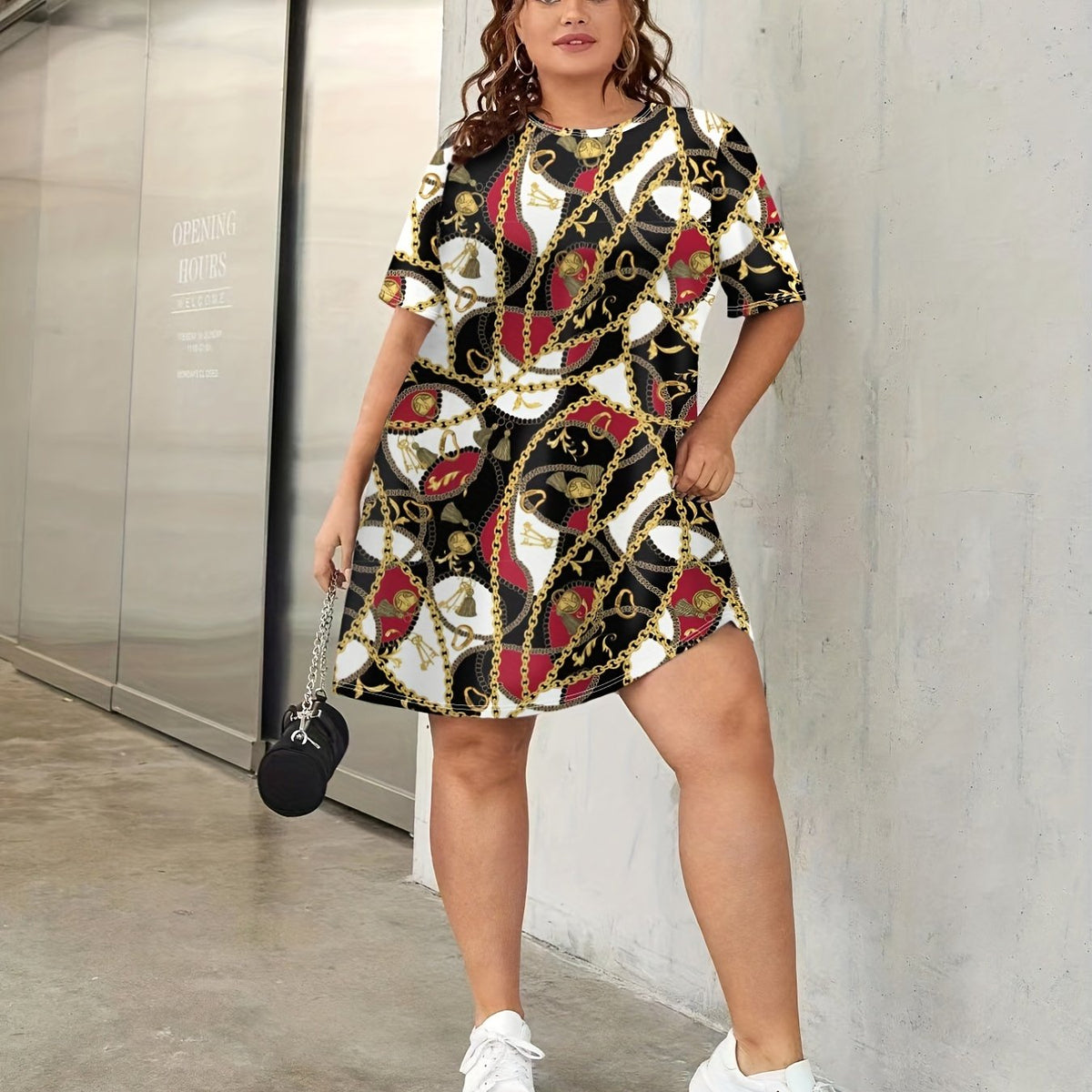  Chain Print Dress Women's Colorblock Loungewear