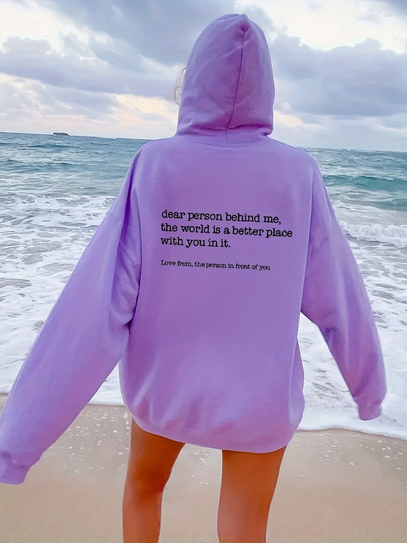 Letter Print Kangaroo Pocket Hoodie Casual Long Sleeve Drawstring Hoodies