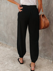 Ruched Pants Elastic High Waist Cropped Pants With Pockets