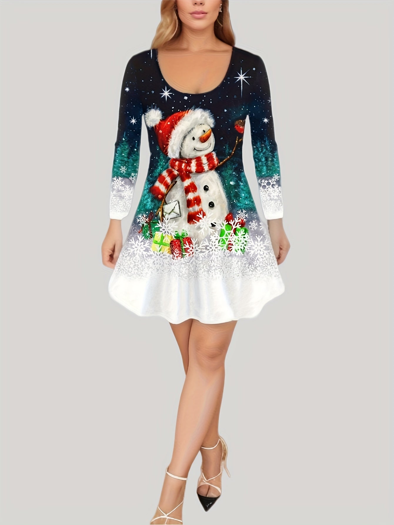  Christmas Outfits Set Snowman & Snowflake Print Top & Leggings 2 Piece