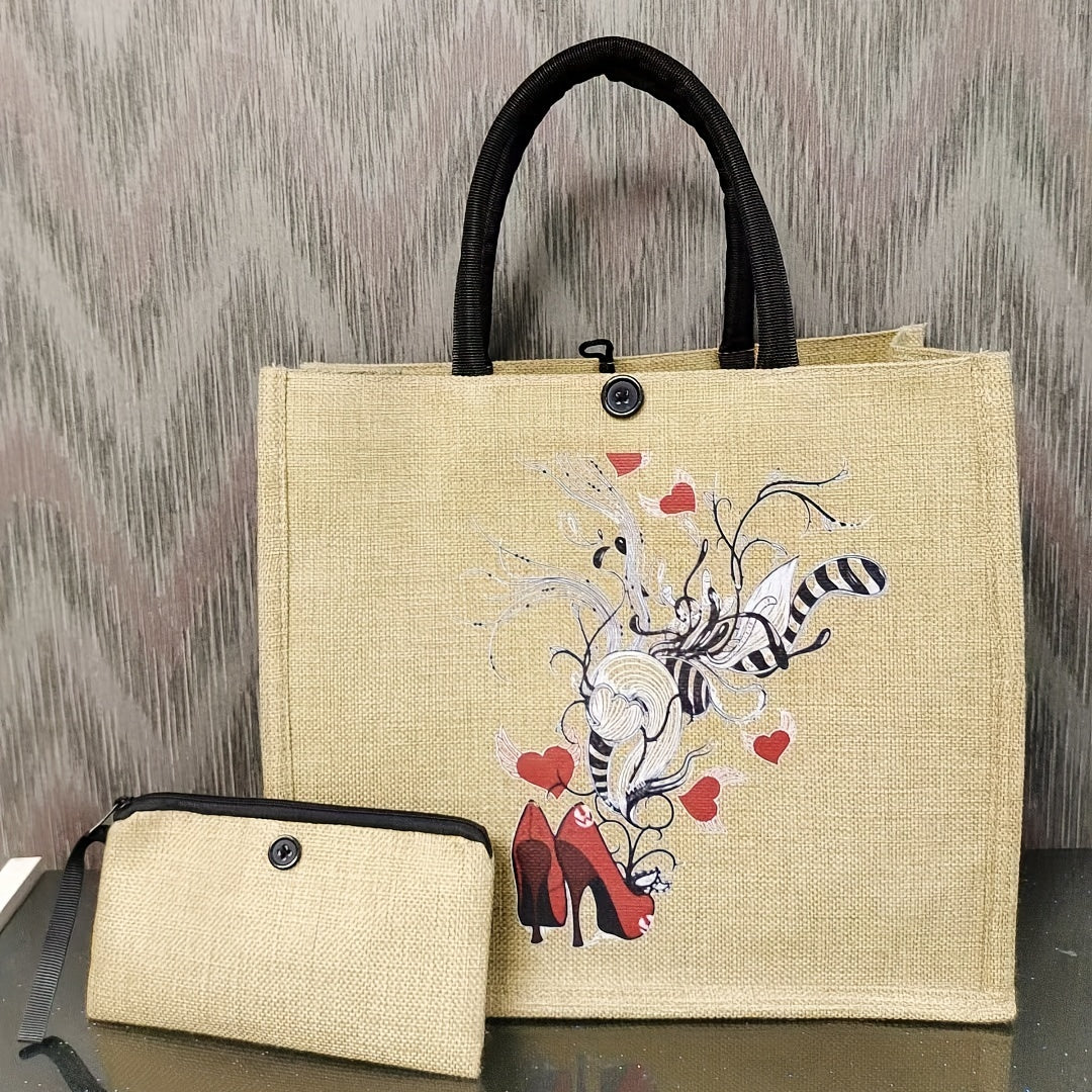 Canvas Tote Bag with Clutch - Casual Commuter Bag