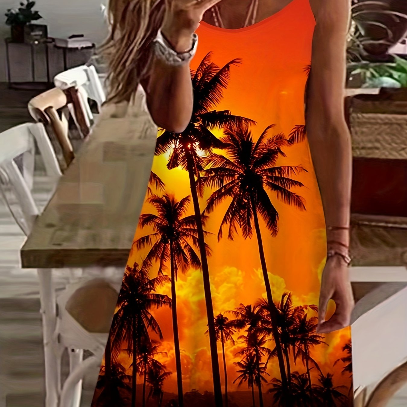  Sexy Cami Dress Women's Plus Painting Print Adjustable Strap