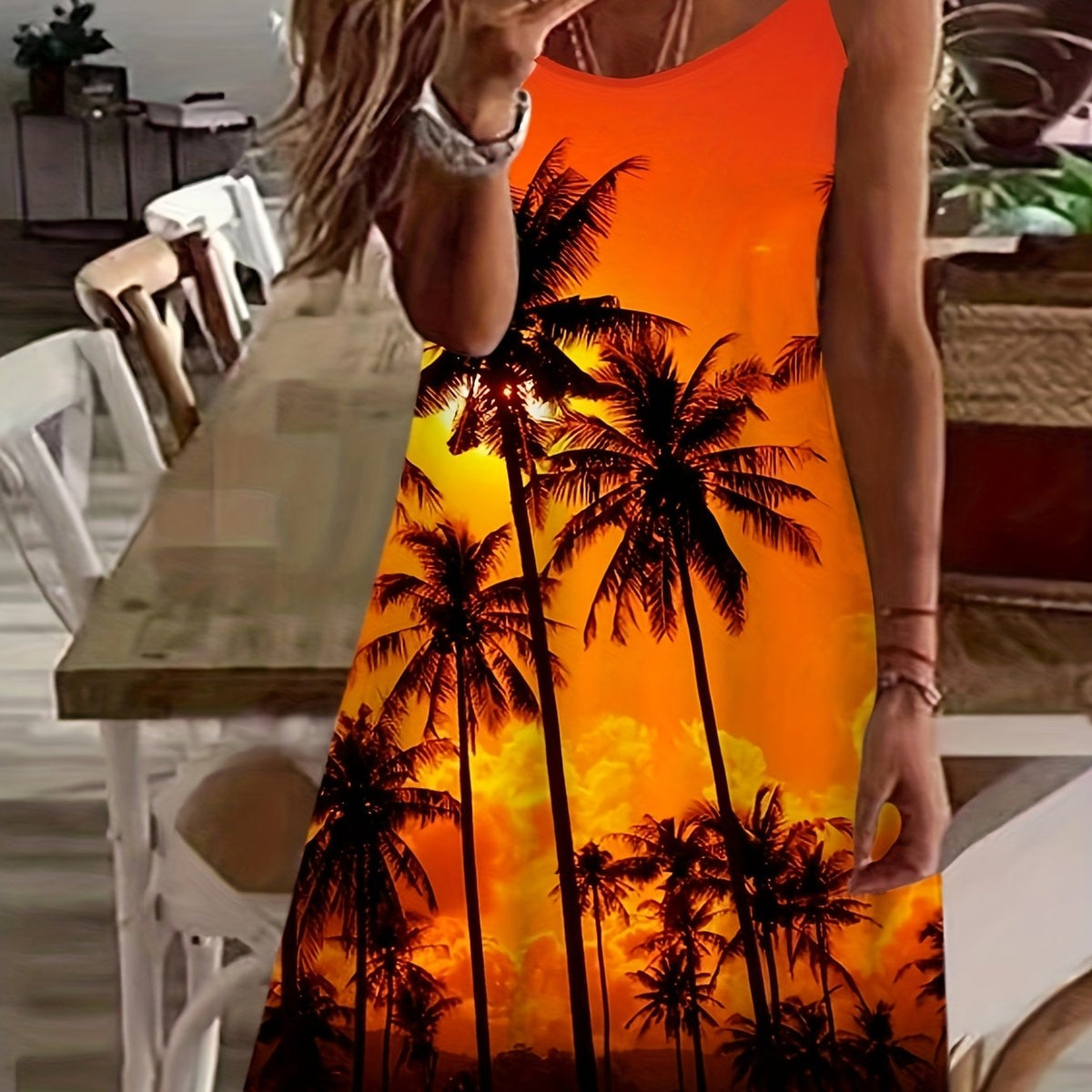  Sexy Cami Dress Women's Plus Painting Print Adjustable Strap