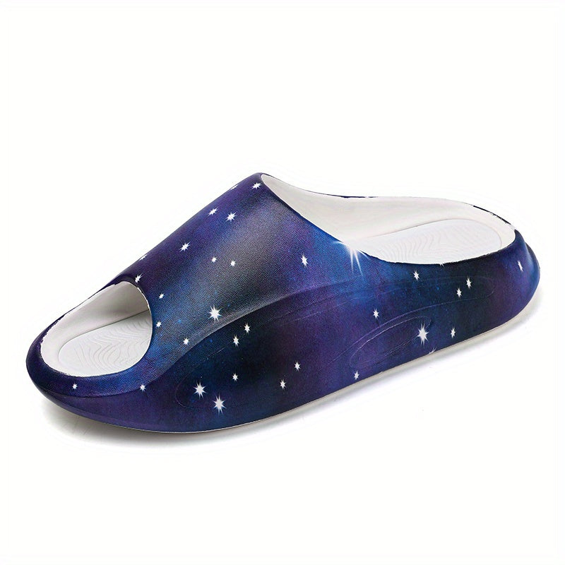 Men's Star Print Platform Slides Soft Sole Cloud Slides Non Slip Comfortable