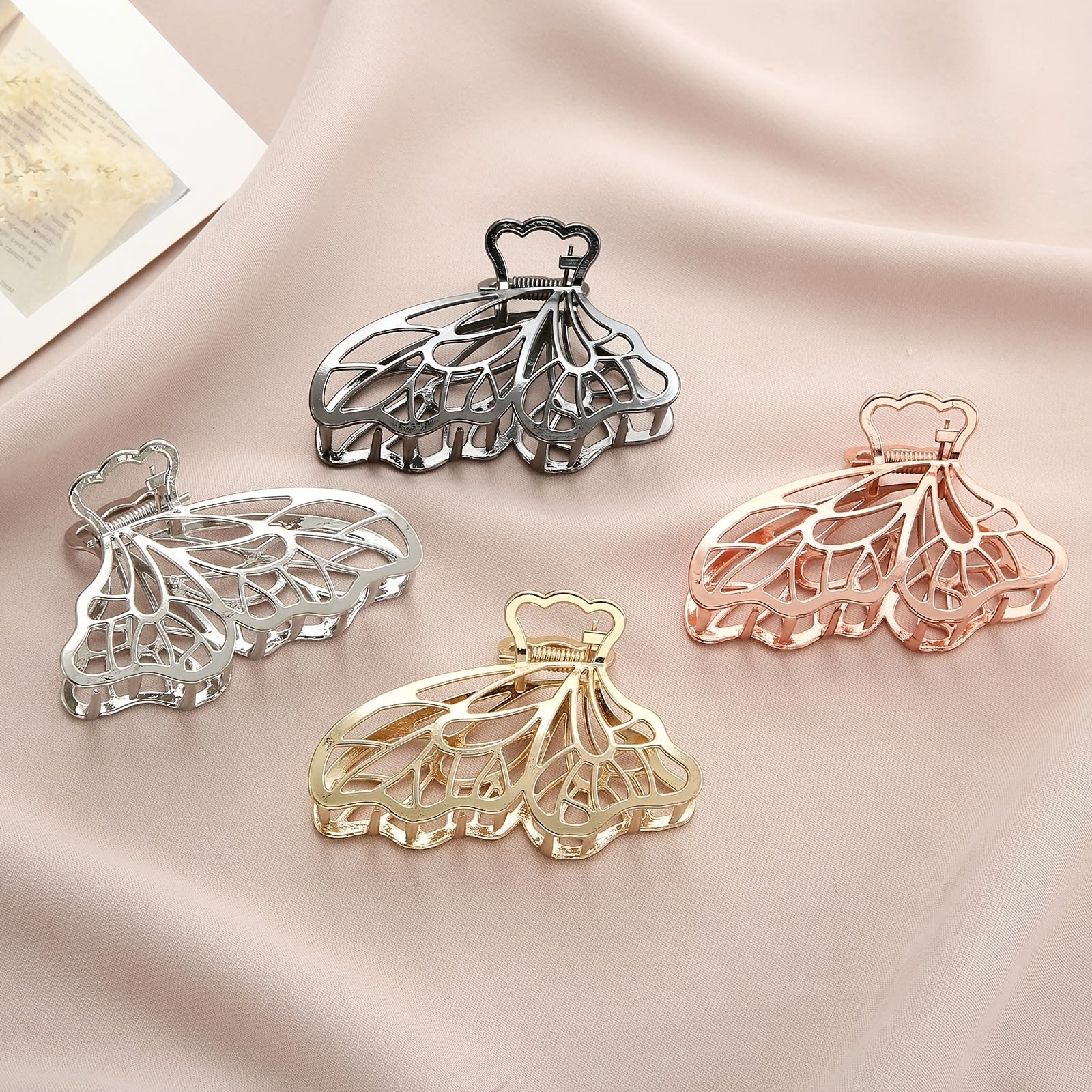 4pcs Butterfly Hair Clips Non Slip Rose Golden Thick Hair Thin Hair Claw