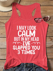  Casual Tank Top Women's Plus Slogan Print Round Neck Vest Top