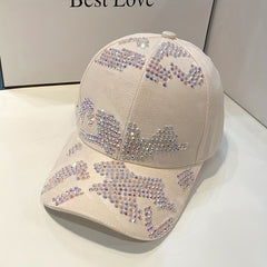 Rhinestone Decor Adjustable Baseball Cap Solid Cotton Sunscreen Dad Hats