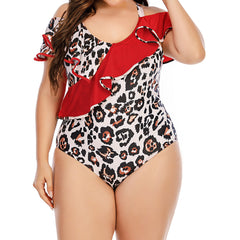  Leopard Print Ruffle One Piece Swimsuit