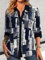  Patchwork Print Long Sleeve Blouse