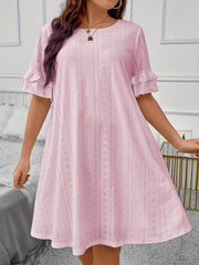 Eyelet Embroidered Ruffle Trim Sleep Dress