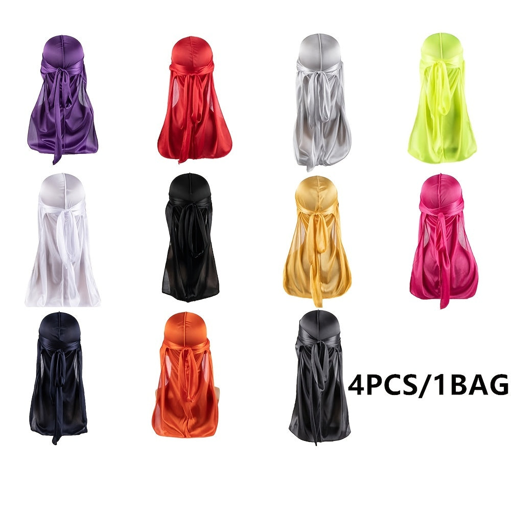 4pcs Silk Like Durags Satin Long Tail Head Wraps Silky Bandana