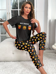Hamburger Print Pajama Set Women's Sleepwear