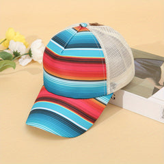 Hip Hop Striped Trucker Hat Printed Mesh Baseball Cap