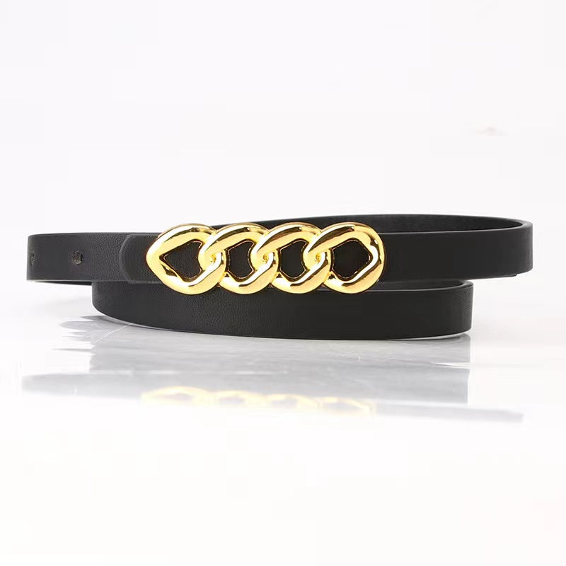 Thin Waist Belt Chain Buckle PU Leather Ladies Dress Strap Dress Decor Jean