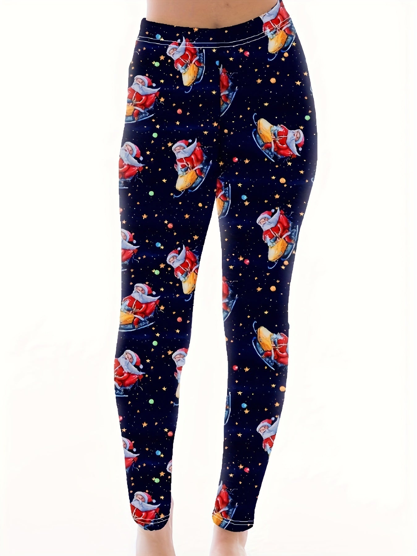  Santa Claus Print High Rise Leggings