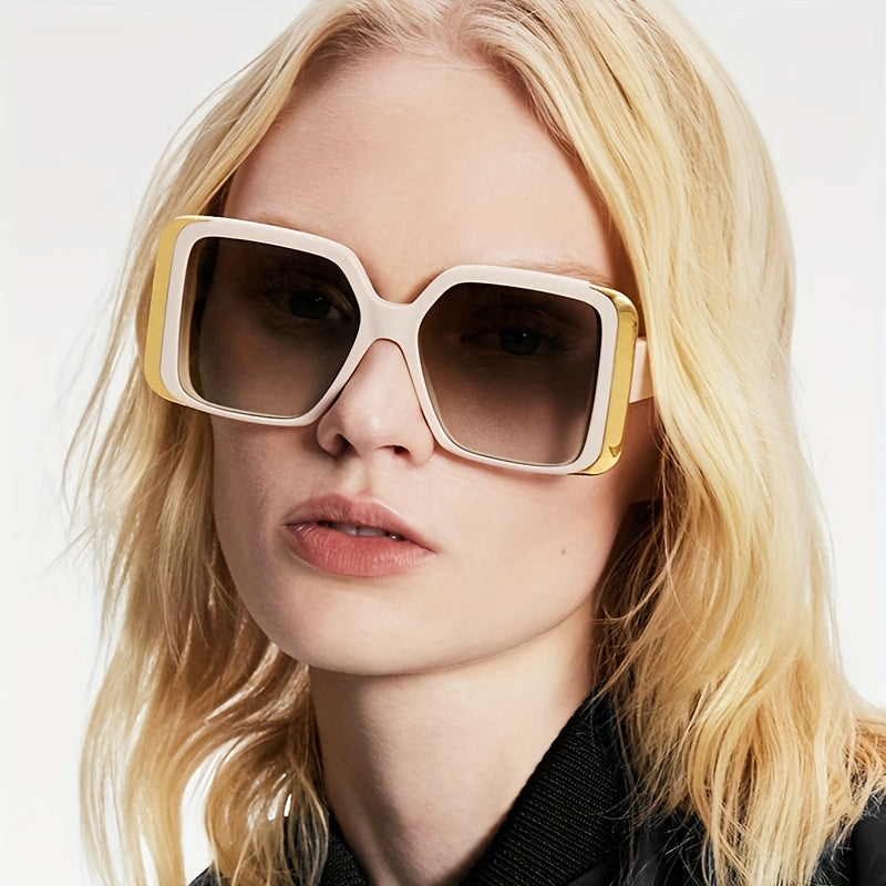 Square Frame Sunglasses Vintage Oversized Flat Top Eyewear UV Blocking