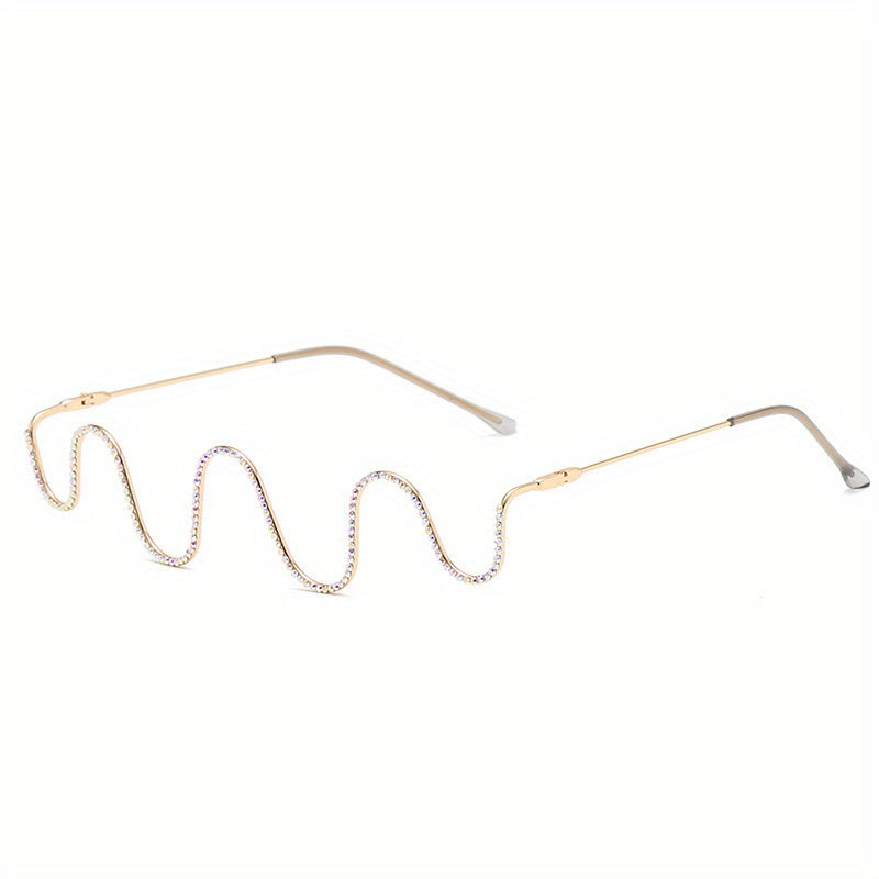Rhinestone Decor Lensless Glasses Wavy Glasses Frame Stylish Photo Prop