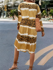  Colorblock Leopard Print V Neck Dress
