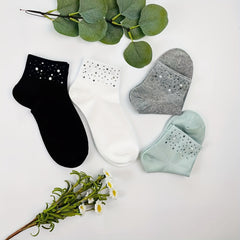 5 Pairs Rhinestone Crew Short Socks Women's Stockings