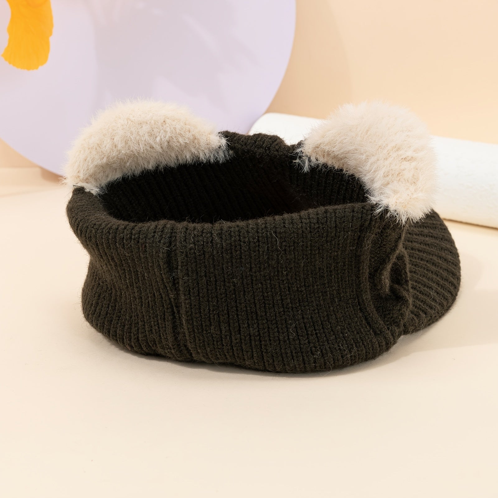 Plush Ears Baseball Cap Knit Hat Winter Gift For Her