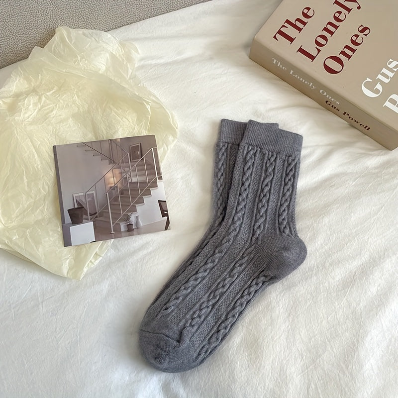 8 Pairs Twist Textured Mid Tube Socks Women's Stockings & Hosiery